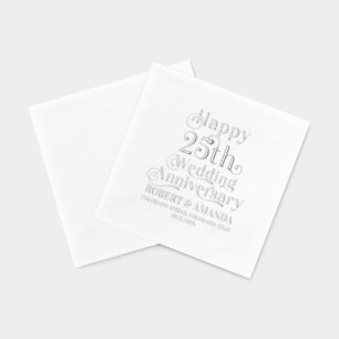 Happy 25th Wedding Anyversary Retro Typografie Folie Servetten