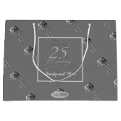 "Happy 25th Wedding Jubileum" 3D Rozen op grijs Groot Cadeauzakje (Voorkant)