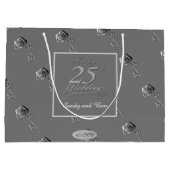 "Happy 25th Wedding Jubileum" 3D Rozen op grijs Groot Cadeauzakje (Achterkant)
