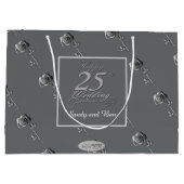 "Happy 25th Wedding Jubileum" 3D Rozen op grijs Groot Cadeauzakje (Achterkant)
