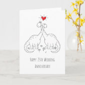 Happy 25th Wedding Jubileum Couple Dinosaurs Kaart (Gele Bloem)