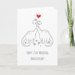 Happy 25th Wedding Jubileum Couple Dinosaurs Kaart
