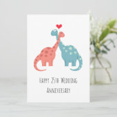 Happy 25th Wedding Jubileum Cute Dinosaurs Kaart (Staand voorkant)