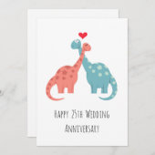 Happy 25th Wedding Jubileum Cute Dinosaurs Kaart (Voorkant / Achterkant)