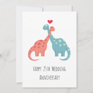 Happy 25th Wedding Jubileum Cute Dinosaurs Kaart