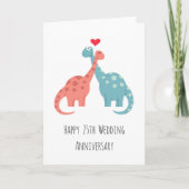 Happy 25th Wedding Jubileum Cute Dinosaurs Kaart (Voorkant)