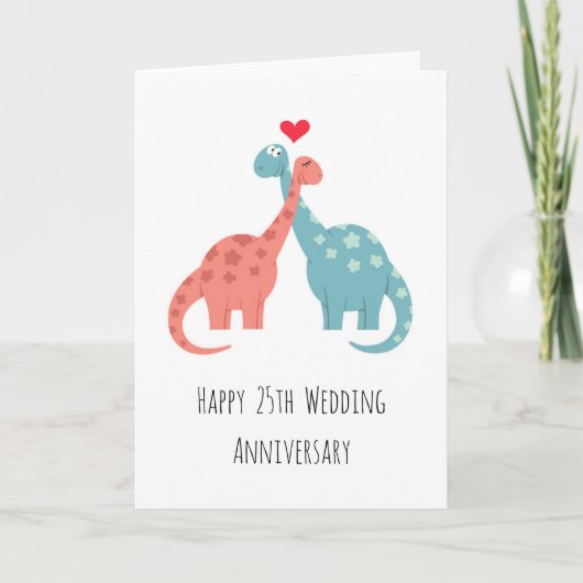 Happy 25th Wedding Jubileum Cute Dinosaurs Kaart (Voorkant)