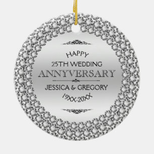 Happy 25th Wedding Jubileum Diamonds & Silver Keramisch Ornament