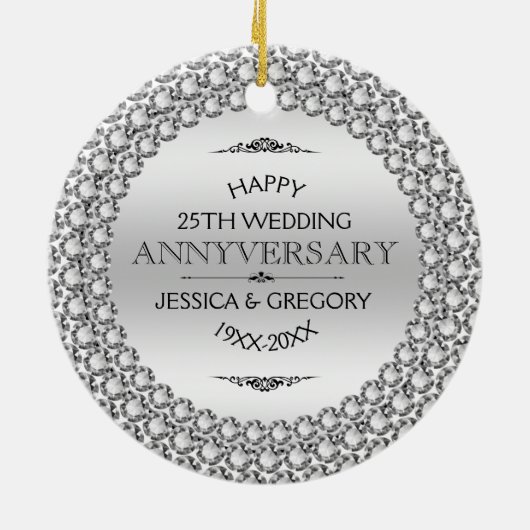 Happy 25th Wedding Jubileum Diamonds & Silver Keramisch Ornament (Achterkant)