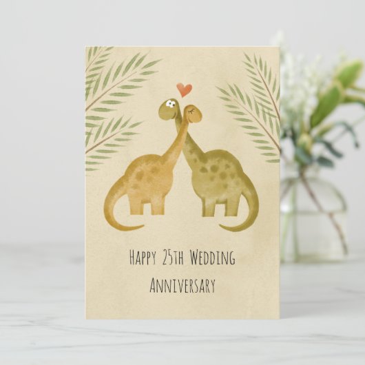Happy 25th Wedding Jubileum Dinosaurs Kaart (Staand voorkant)