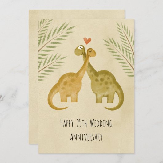 Happy 25th Wedding Jubileum Dinosaurs Kaart (Voorkant / Achterkant)