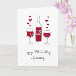 Happy 25th Wedding Jubileum Rode Wijn Hart Kaart