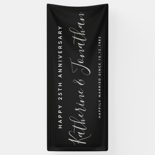 Happy 25th Wedding Jubileum Silver Custom Spandoek (Verticaal)
