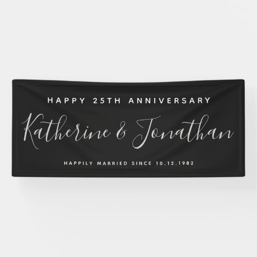Happy 25th Wedding Jubileum Silver Custom Spandoek (Horizontaal)