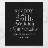 Happy 25th Wedding Jubileum Silver Typografie Wijn Etiket (Enkel label)