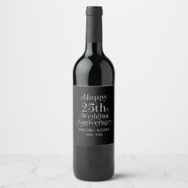 Happy 25th Wedding Jubileum Silver Typografie Wijn Etiket