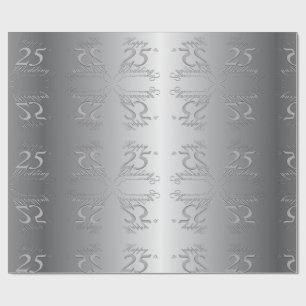 "Happy 25th Wedding Jubileum" Silvery Font Cadeaupapier