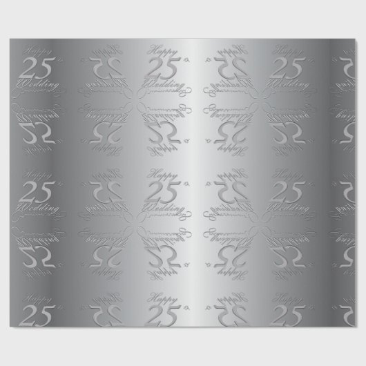 "Happy 25th Wedding Jubileum" Silvery Font Cadeaupapier (Vlak)