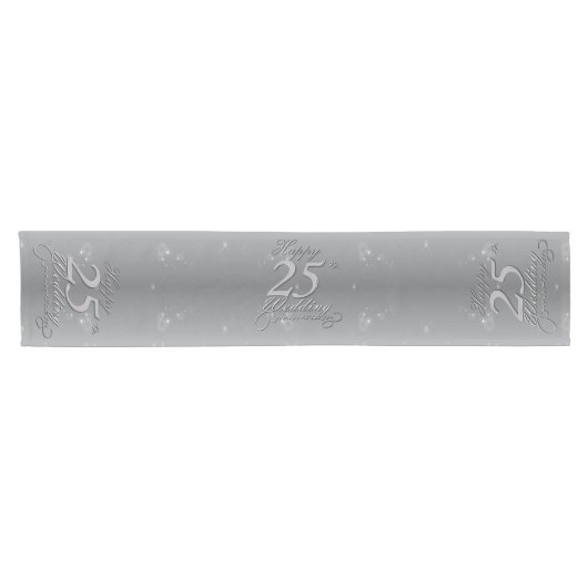 "Happy 25th Wedding Jubileum" Silvery Gradient Korte Tafelloper (Horizontaal)