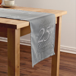 "Happy 25th Wedding Jubileum" Silvery Gradient Korte Tafelloper