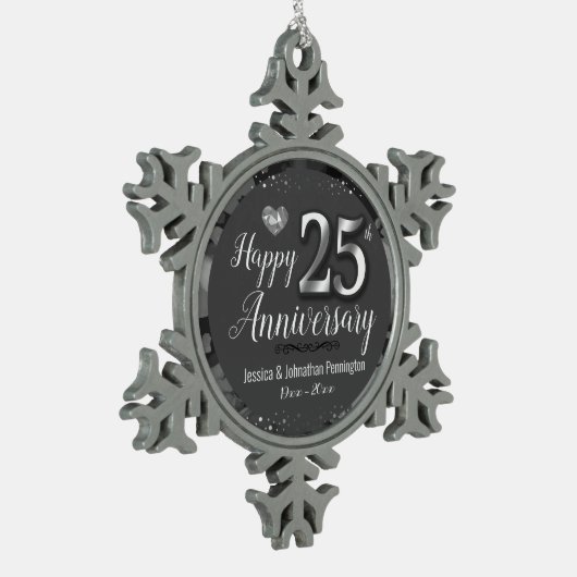Happy 25th Wedding Jubileum Tin Sneeuwvlok Ornament (Links)