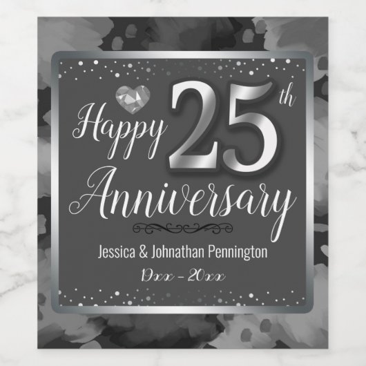 Happy 25th Wedding Jubileum Wijn Etiket (Enkel label)