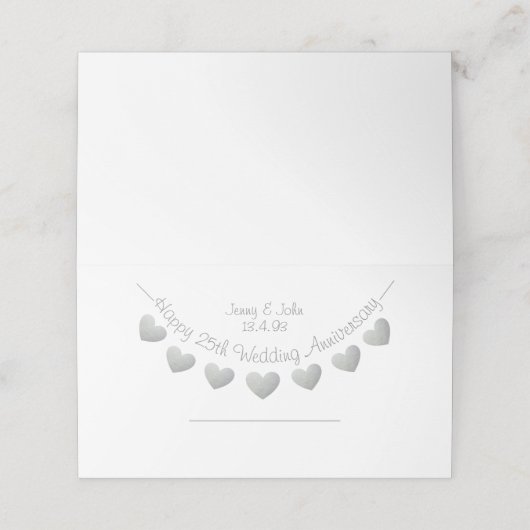 Happy 25th Wedding Jubileum Zilveren placecards Plaatskaartje (Buitenkant ongevouwen)