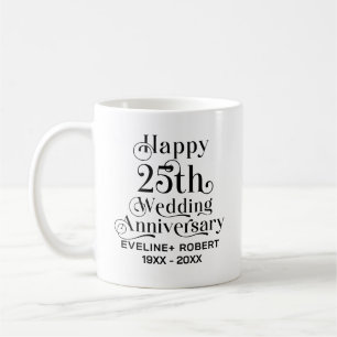 Happy 25th Wedding Jubileum Zwart Typografie Koffiemok