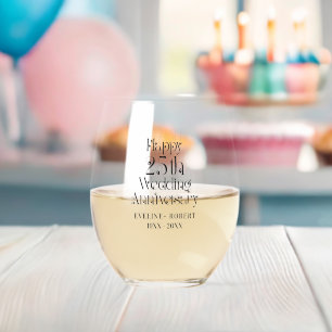 Happy 25th Wedding Jubileum Zwart Typografie Wijnglas Zonder Voet