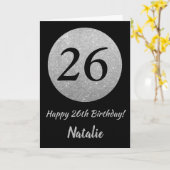 Happy 26th Birthday Black en Silver Glitter Card Kaart (Gele Bloem)