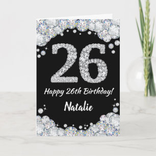 Happy 26th Birthday Black en Silver Glitter Card Kaart