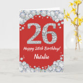 Happy 26th Birthday Red en Silver Glitter Card Kaart (Gele Bloem)