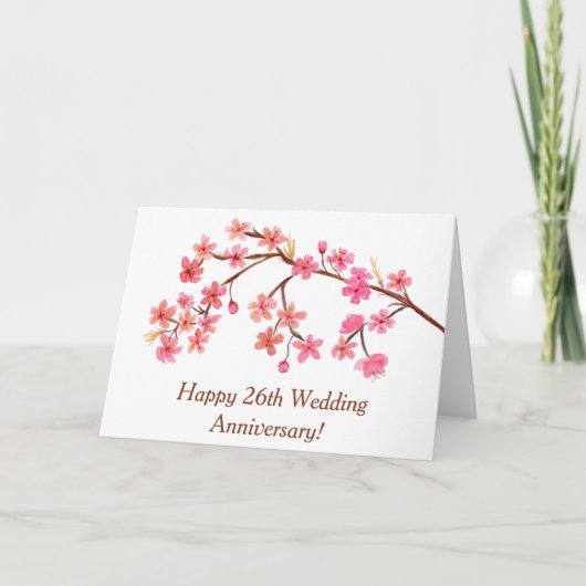 Happy 26th Jubileum Waterverf Blossom Cherry Kaart (Voorkant)