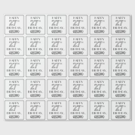 HAPPY 27TH BIRTHDAY; Art Deco Style; aangepaste na Cadeaupapier (Zoom)