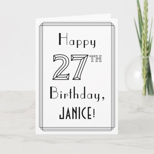 Happy 27th Birthday, Art Deco Style met aangepaste Kaart (Voorkant)
