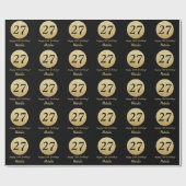 Happy 27th Birthday Black en Gold Glitter Cadeaupapier (Vlak)