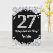 Happy 27th Birthday Black en Silver Glitter Card Kaart (Gele Bloem)