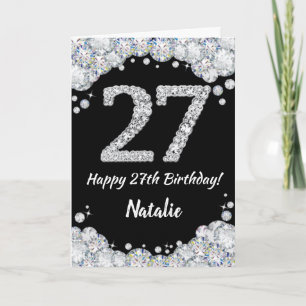 Happy 27th Birthday Black en Silver Glitter Card Kaart