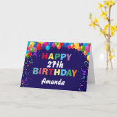 Happy 27th Birthday Colorful Balloons Navy Blue Kaart (Gele Bloem)