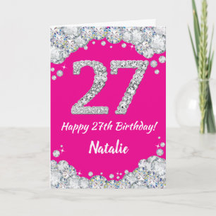 Happy 27th Birthday Hot Pink en Silver Glitter Kaart