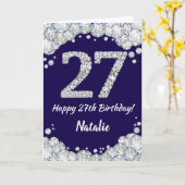 Happy 27th Birthday Navy Blue en Silver Glitter Kaart (Gele Bloem)