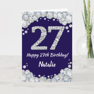 Happy 27th Birthday Navy Blue en Silver Glitter Kaart