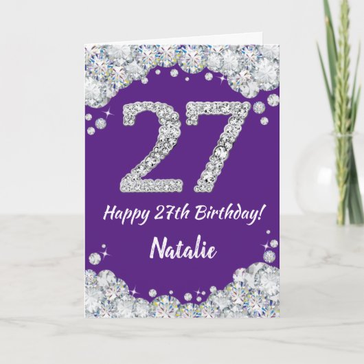 Happy 27th Birthday Paars en Silver Glitter Card Kaart (Voorkant)