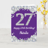Happy 27th Birthday Paars en Silver Glitter Card Kaart (Gele Bloem)