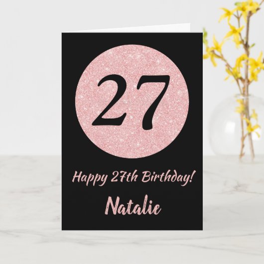 Happy 27th Birthday Zwart en Roos Pink Gold Kaart (Gele Bloem)