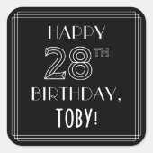 HAPPY 28th BIRTHDAY; Art Deco Style; aangepaste na Vierkante Sticker (Voorkant)