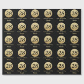 Happy 28th Birthday Black en Gold Glitter Cadeaupapier (Vlak)
