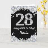 Happy 28th Birthday Black en Silver Glitter Card Kaart (Gele Bloem)