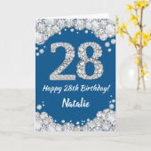 Happy 28th Birthday Blue en Silver Glitter Card Kaart (Gele Bloem)