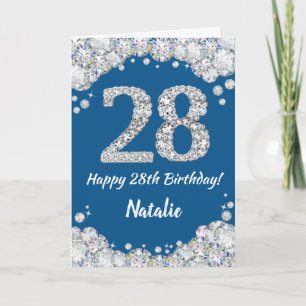 Happy 28th Birthday Blue en Silver Glitter Card Kaart